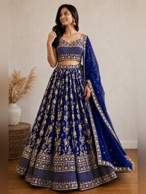 Royal Blue Dola Silk Jacquard Lehenga Choli Set